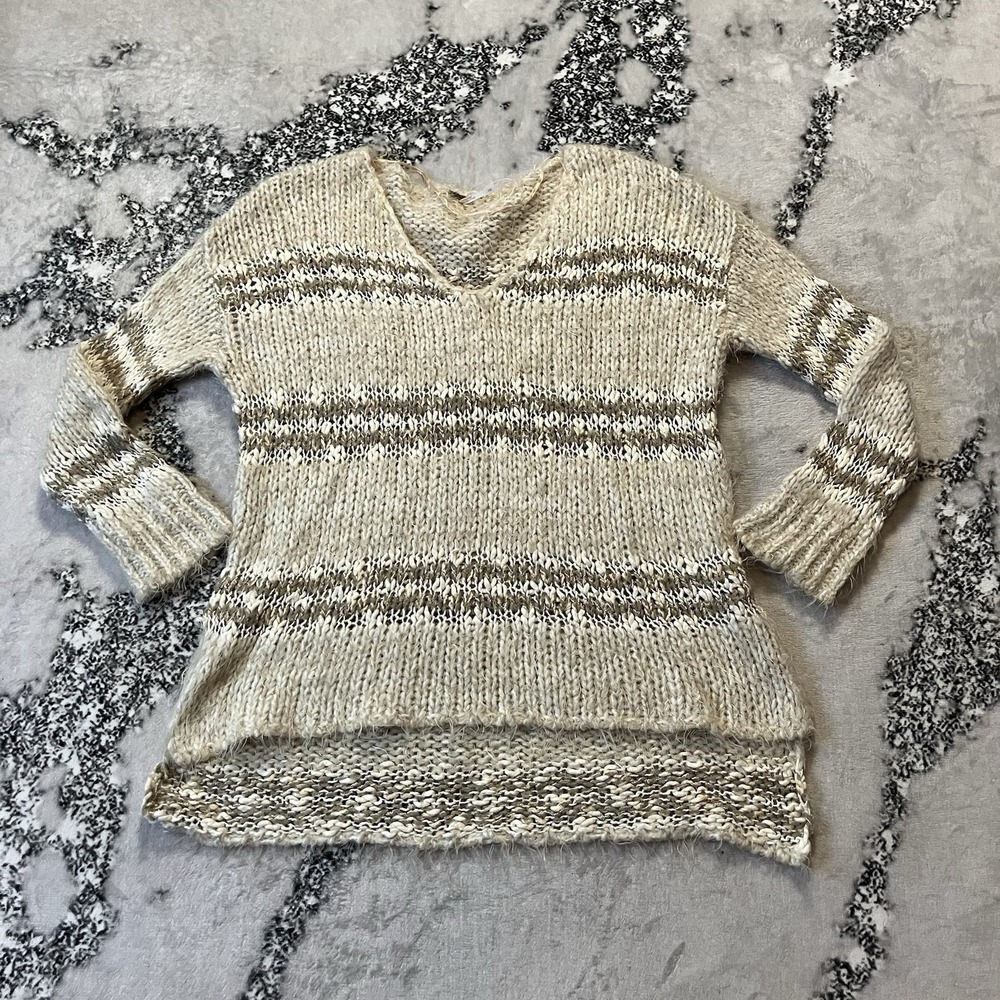 Free People Sweater Womens Size M Linus Stripe Pullover in Natural Combo